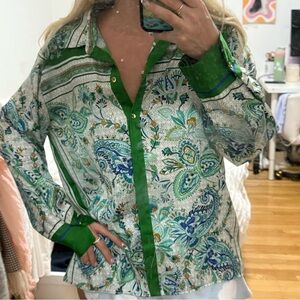 Zara Green Paisley Button-Up Shirt